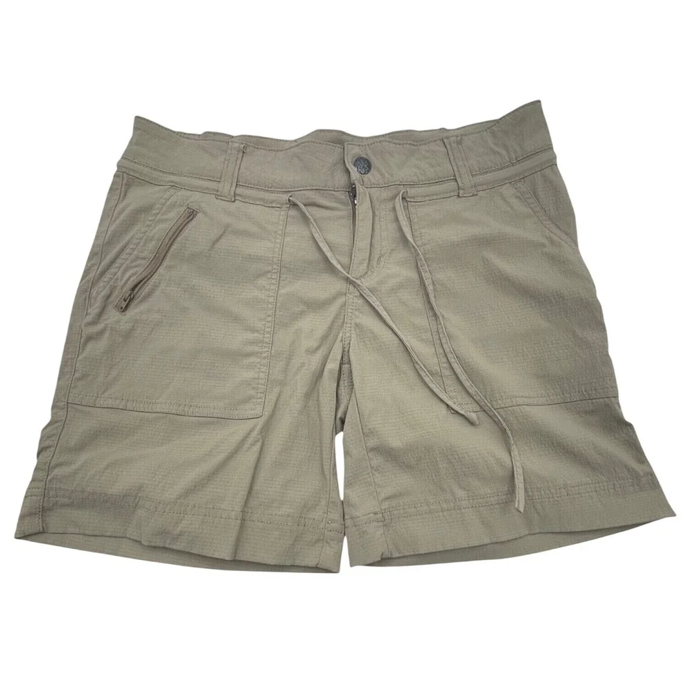 Prana Halle Shorts Womens 8 Khaki Tan Hiking Outdoor Ripstop Stretch Nylon